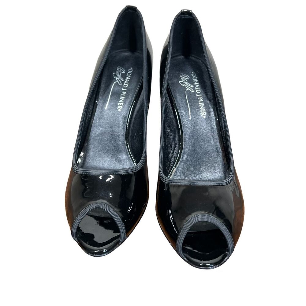 Donald J Pliner Heels Black Patent Leather Slip On Peep Toe Pump Shoe size 9M